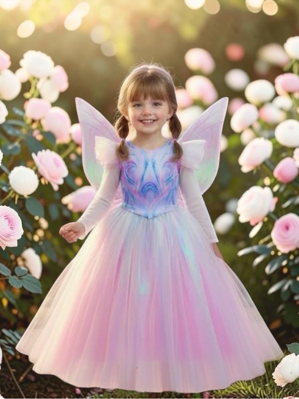 Girls Pink Fairy Princess Costume Dress with Wing Accessories